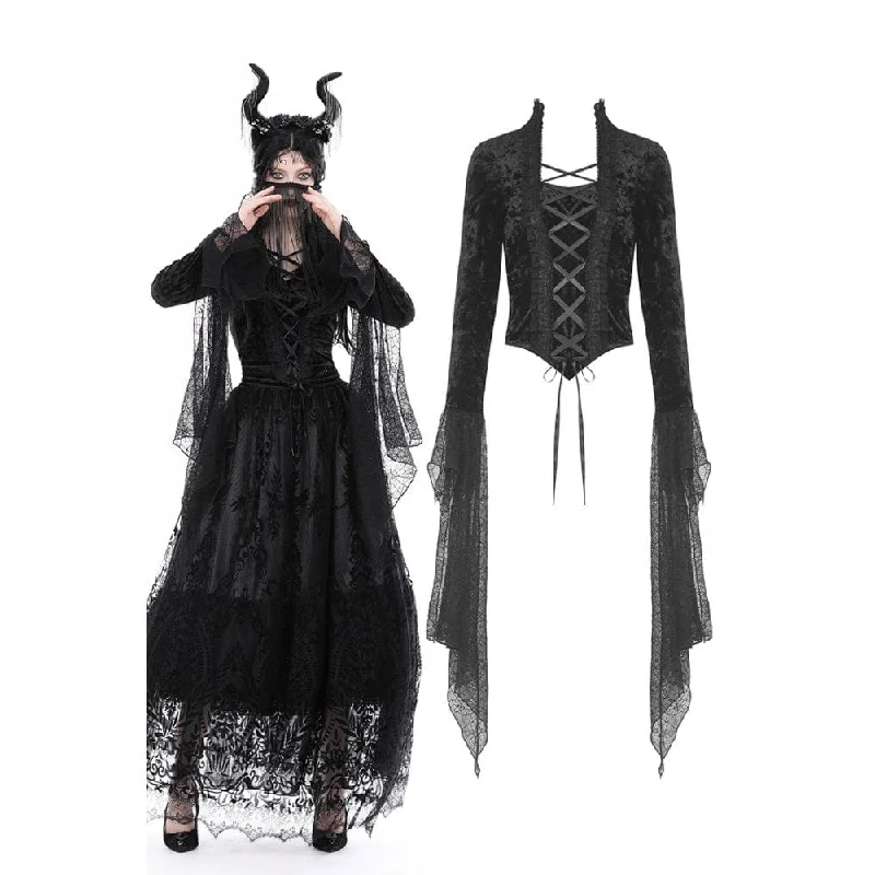 Elegant And Noble Women's Gothic Stand Collar Lace-up Velvet Shirt