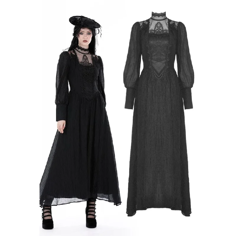 Casual Comfort Wear Women's Gothic Stand Collar Puff Sleeved Ruched Wdding Dress