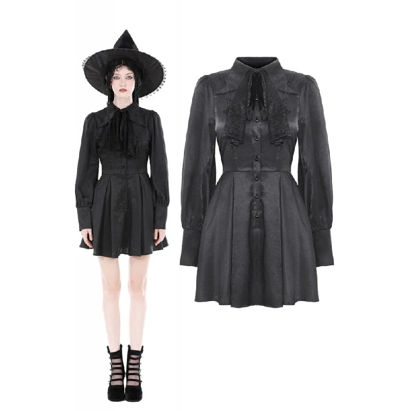 Fresh And Simple Women's Gothic Turn-down Collar Dress with Necktie