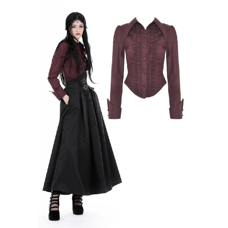 Fashion Design Women's Gothic Turn-down Collar Ruffled Shirt Red