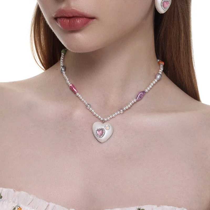 Urban Design Sense Women's Lolita Diamante Heart Pearl Necklace