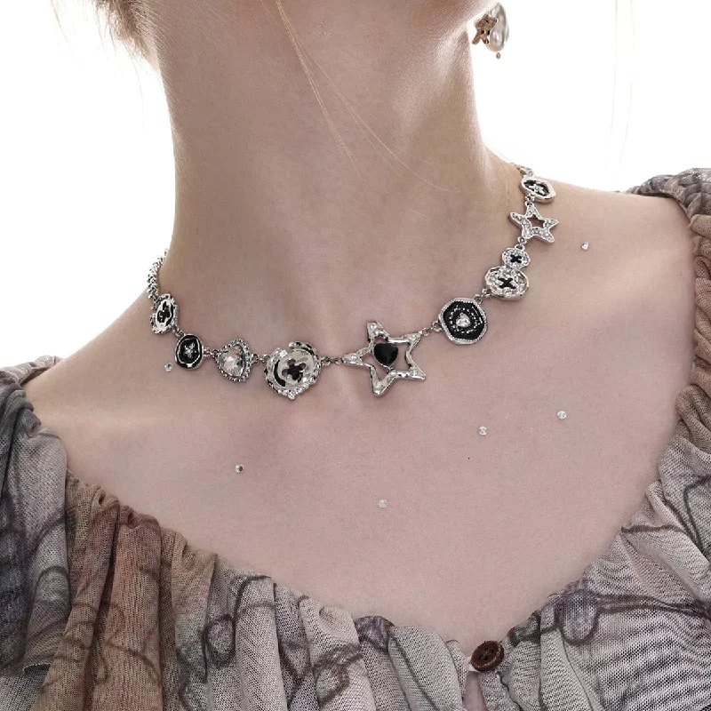 Fashion Touch Women's Punk Irregular Diamante Star Necklace