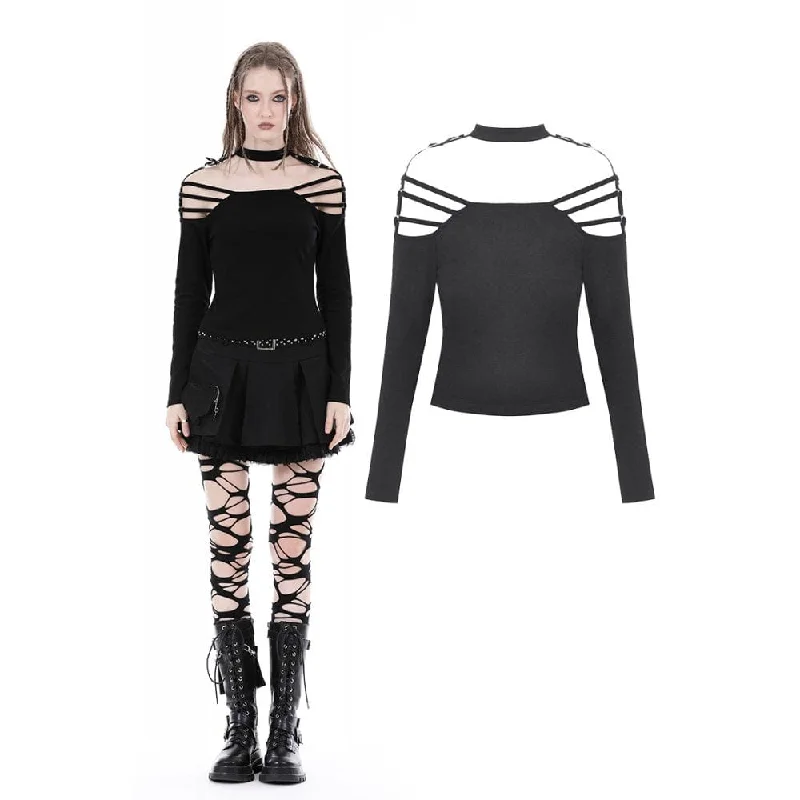 Playful Style Women's Punk Off Shoulder Buckle Blouse