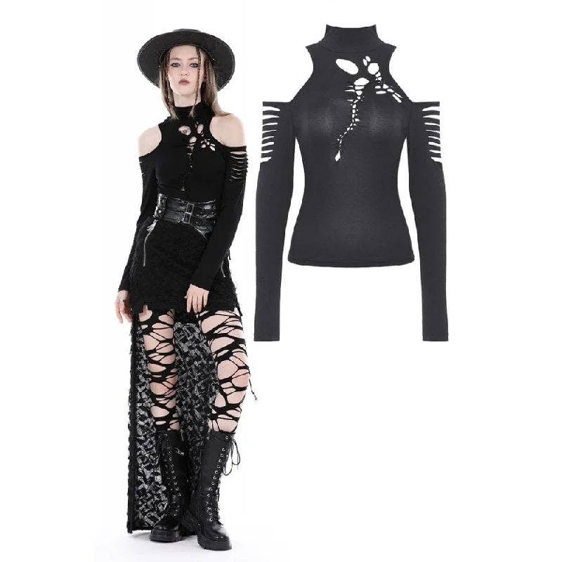 New Products Women's Punk Off Shoulder Cutout Turtleneck Blouse