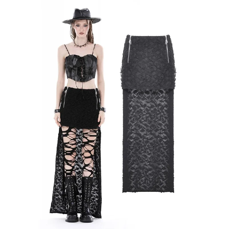 Retro Design Women's Punk Ruched Ripped High-low Skirt