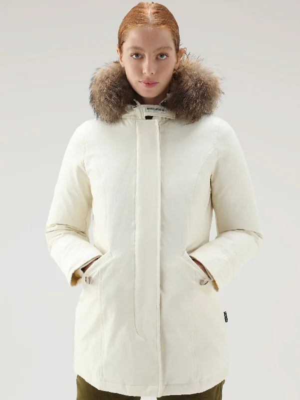 Summer Selection Giaccone Parka con Cappuccio in Raccoon Bianco